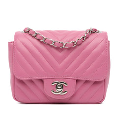 Mini Square Classic Chevron Lambskin Single Flap