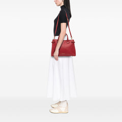 Medium Leather and House Check Banner Satchel