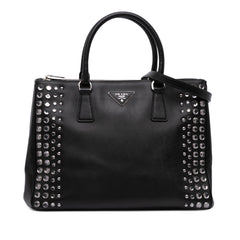 Medium Saffiano Lux Studded Crystal Galleria Double Zip Satchel
