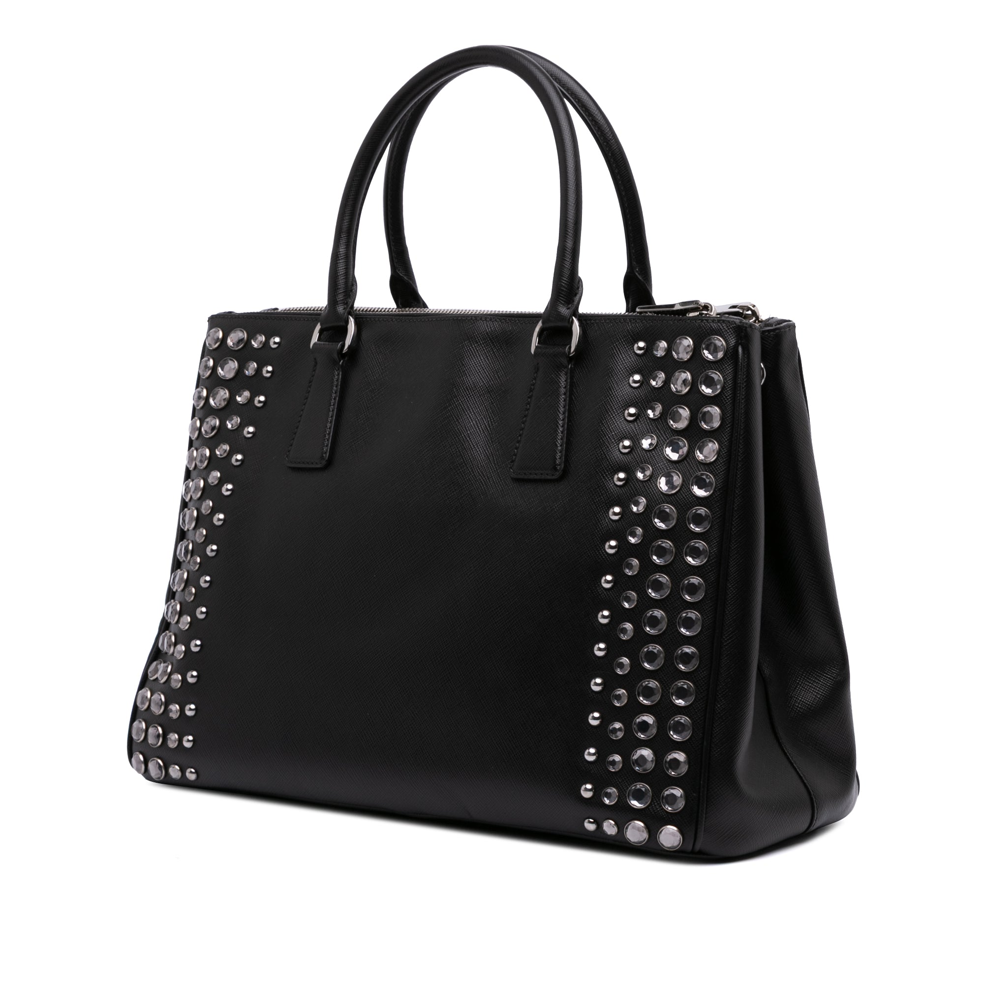 Medium Saffiano Lux Studded Crystal Galleria Double Zip Satchel