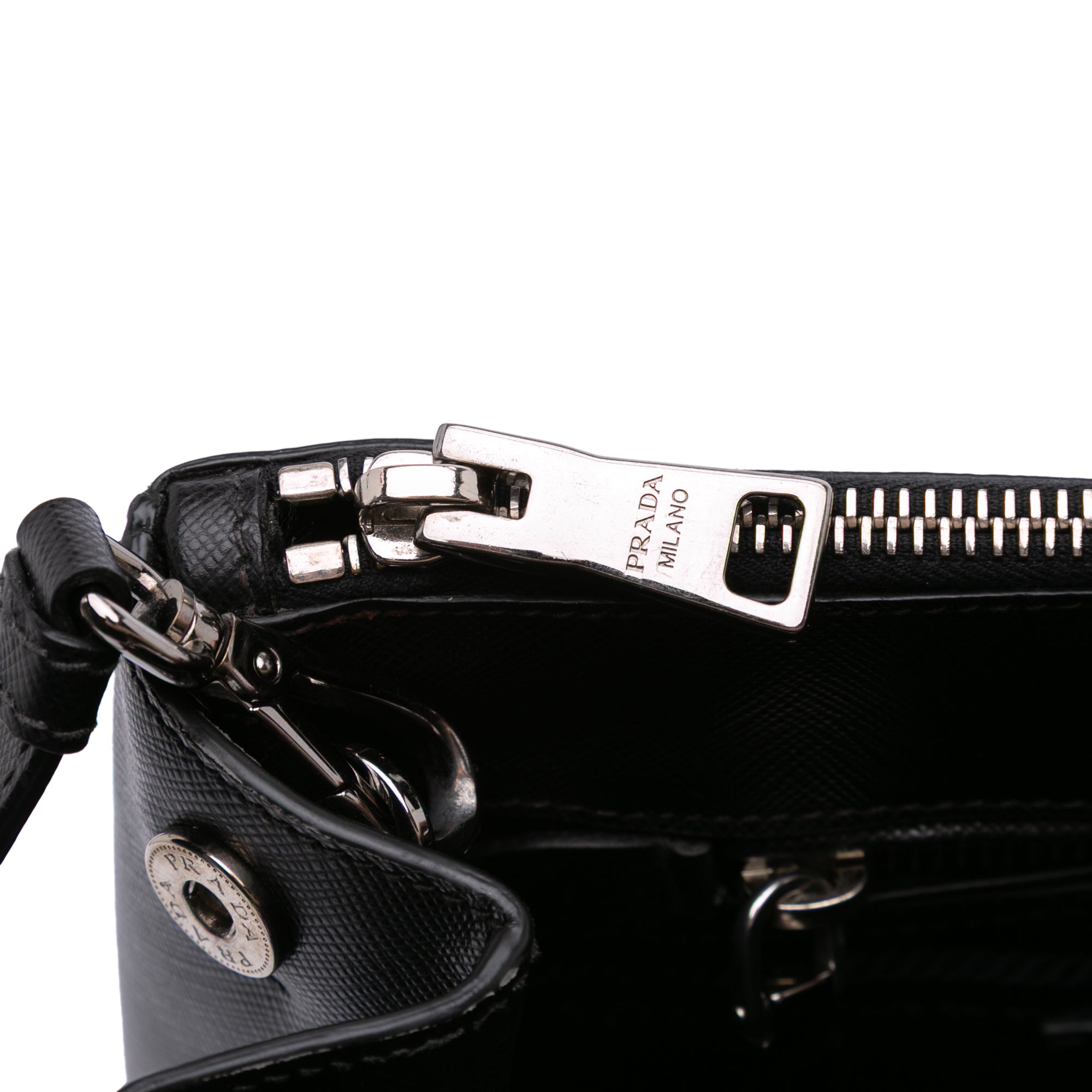 Medium Saffiano Lux Studded Crystal Galleria Double Zip Satchel