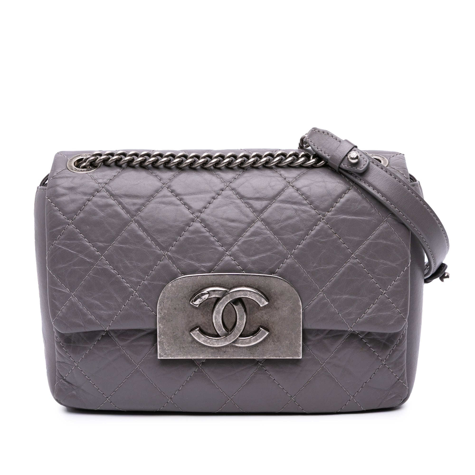 Quilted Aged Calfskin CC Square Flap