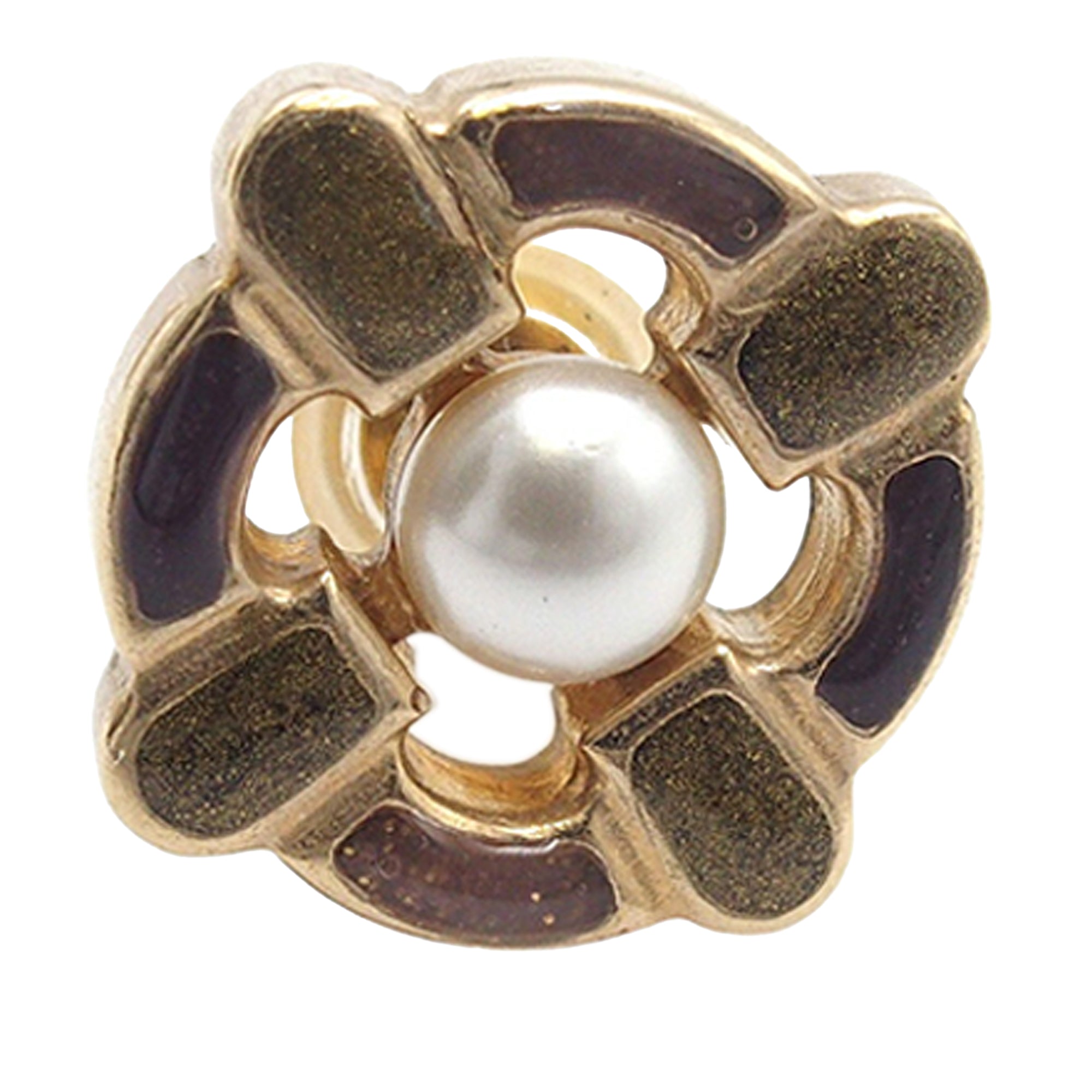 Gold Plated Enamel Maltese Cross and Faux Pearl Push Back Earrings