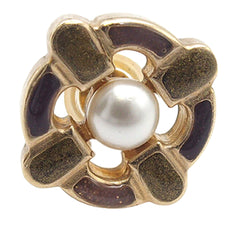 Gold Plated Enamel Maltese Cross and Faux Pearl Push Back Earrings