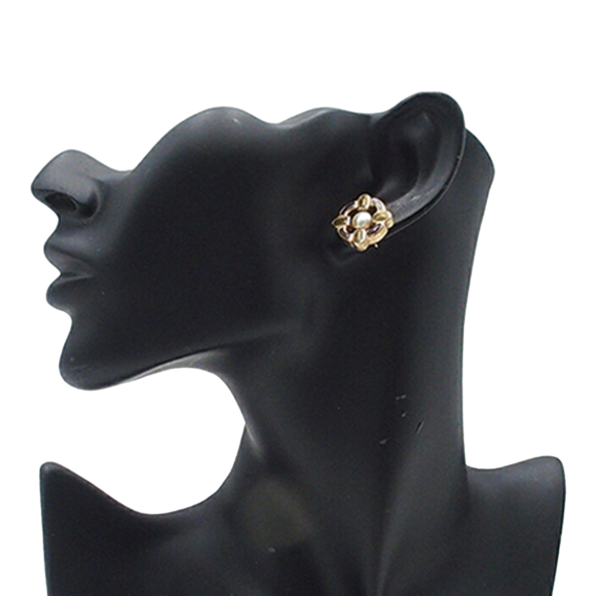 Gold Plated Enamel Maltese Cross and Faux Pearl Push Back Earrings