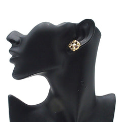 Gold Plated Enamel Maltese Cross and Faux Pearl Push Back Earrings