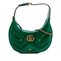 Mini GG Marmont Matelasse Velvet Torchon Half Moon Bag