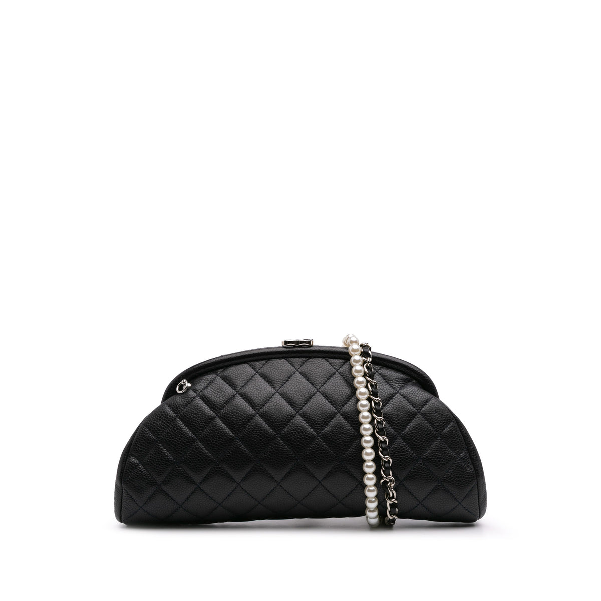 Quilted Caviar Timeless Kisslock Clutch with Chain