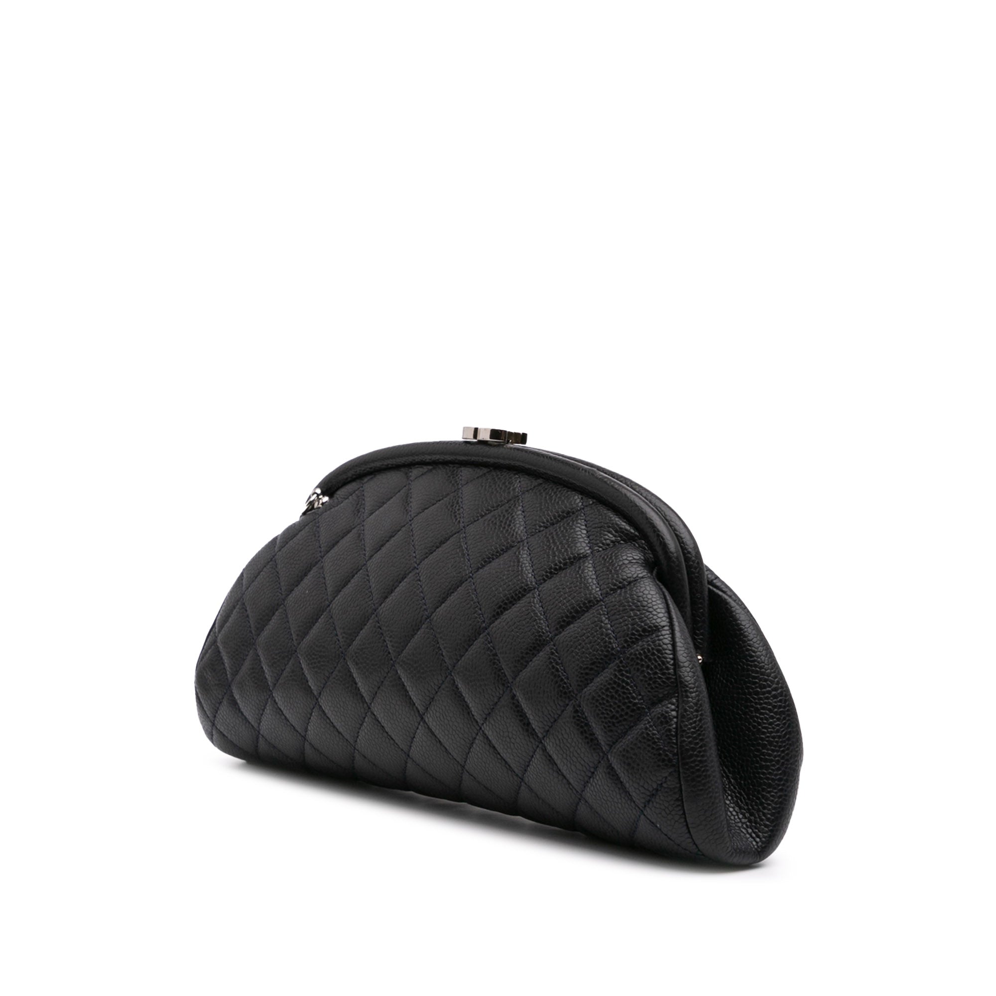 Quilted Caviar Timeless Kisslock Clutch with Chain
