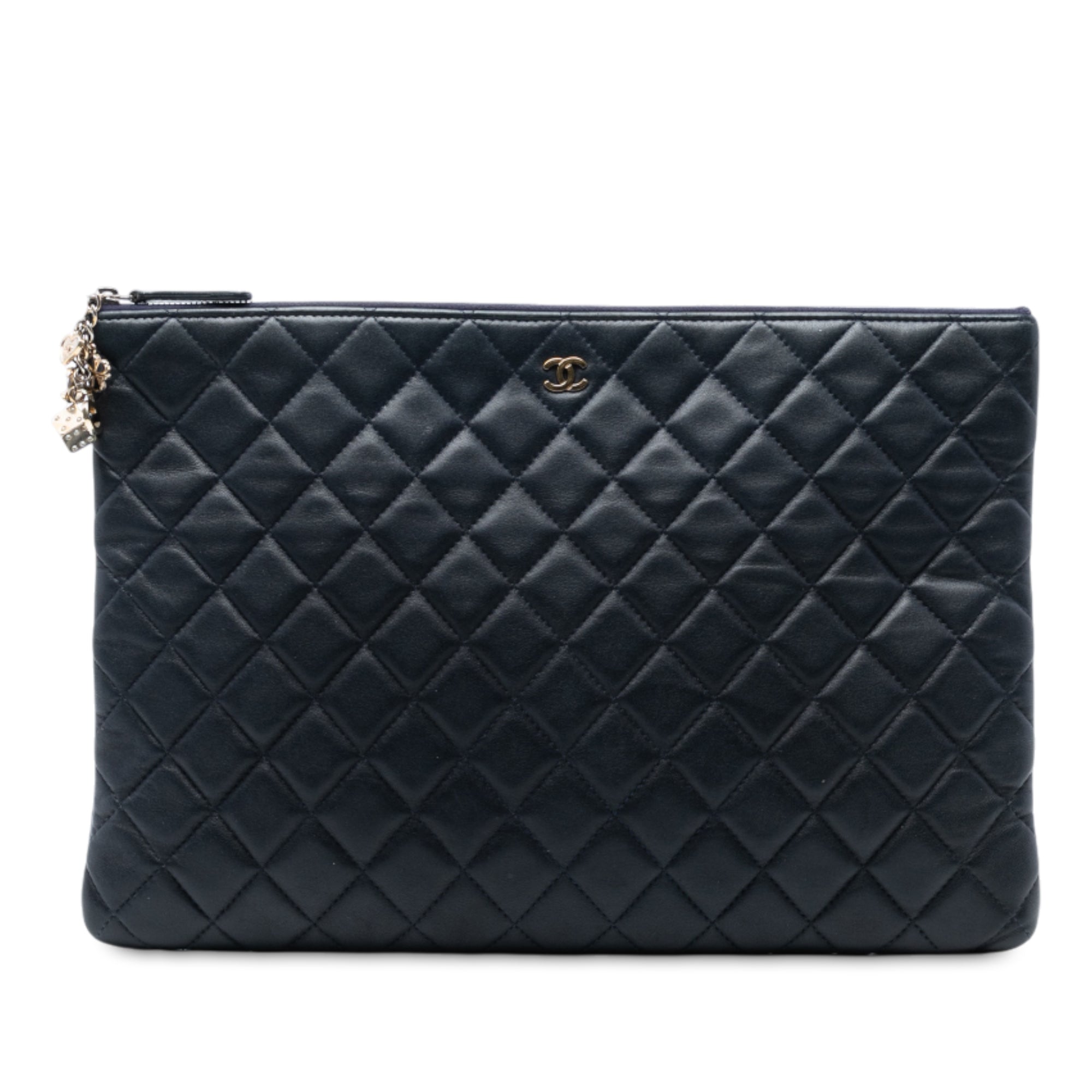 CC Large Quilted Lambskin O Case Clutch