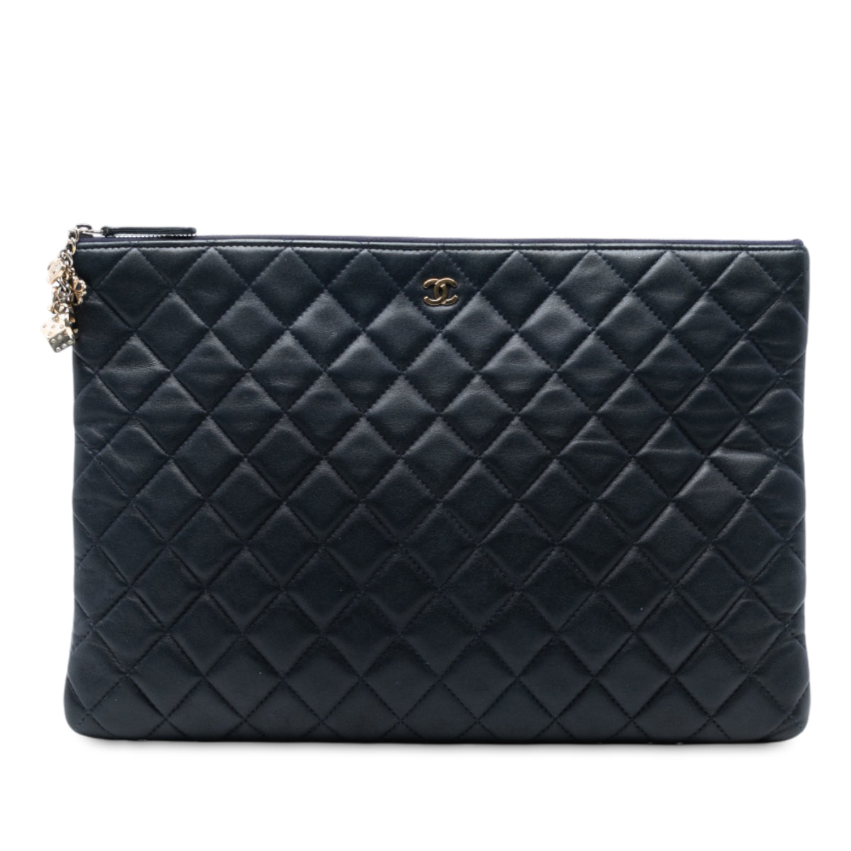 CC Large Quilted Lambskin O Case Clutch