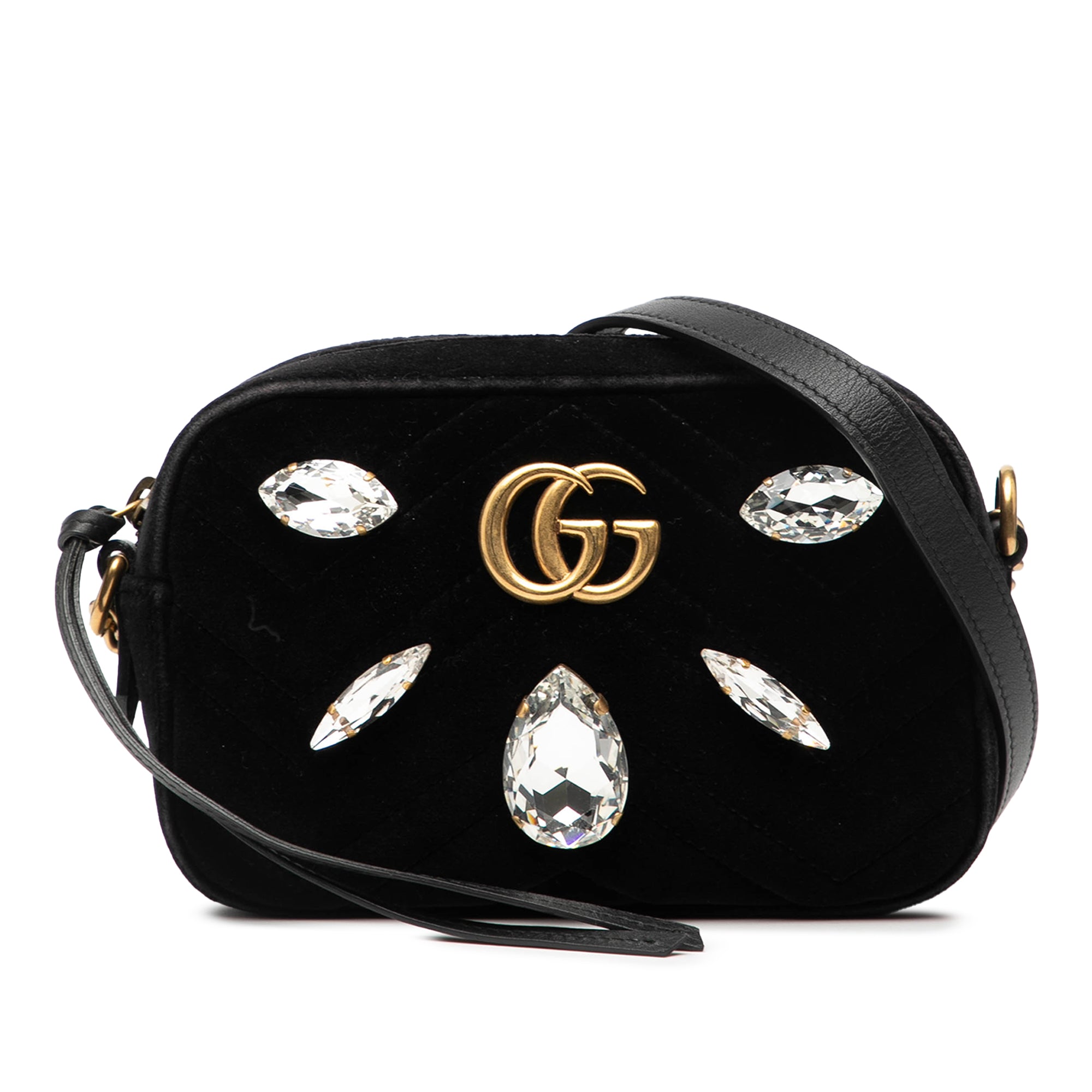 Mini GG Marmont Crystal Embellished Matelasse Velvet Crossbody
