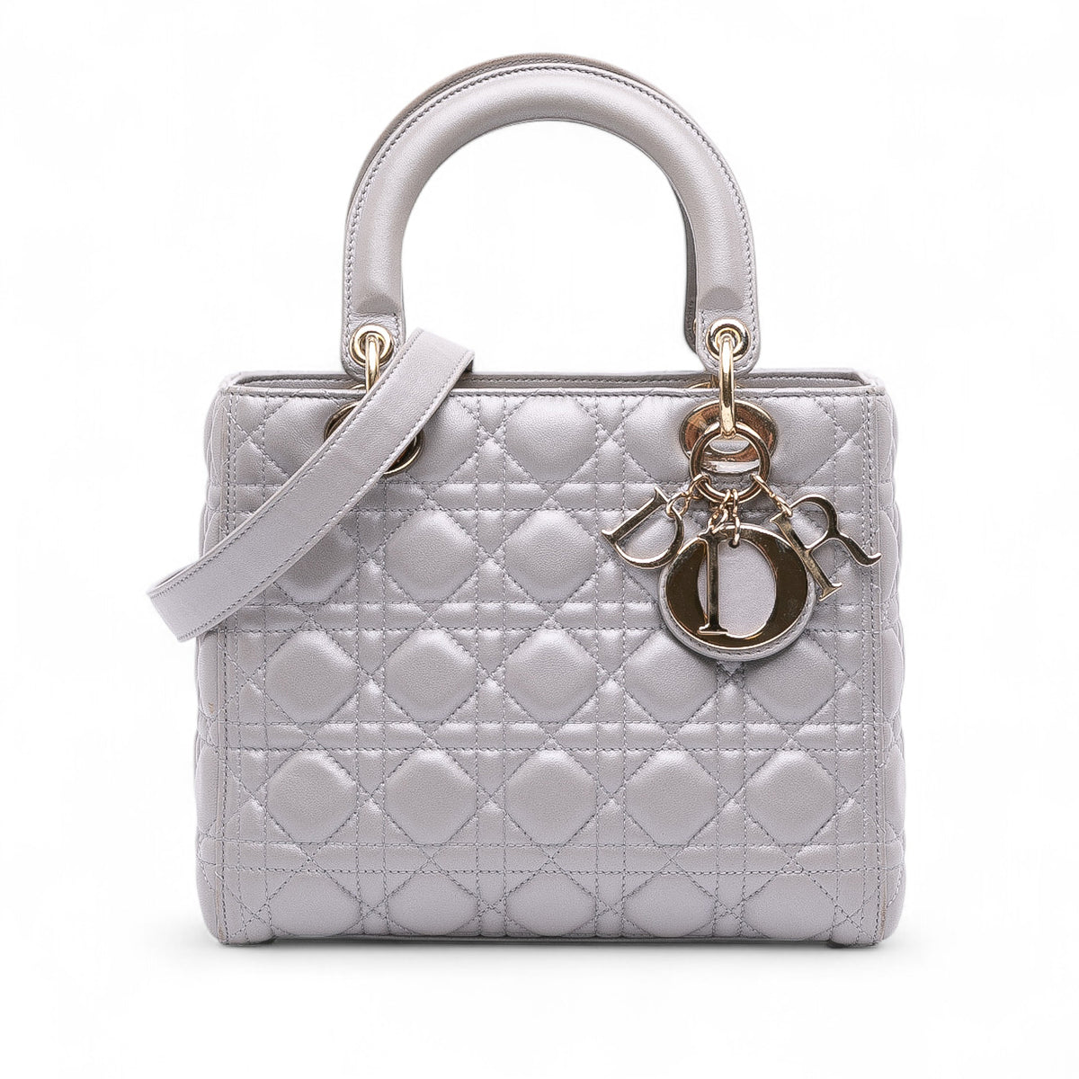 Medium Pearlescent Lambskin Cannage Lady Dior