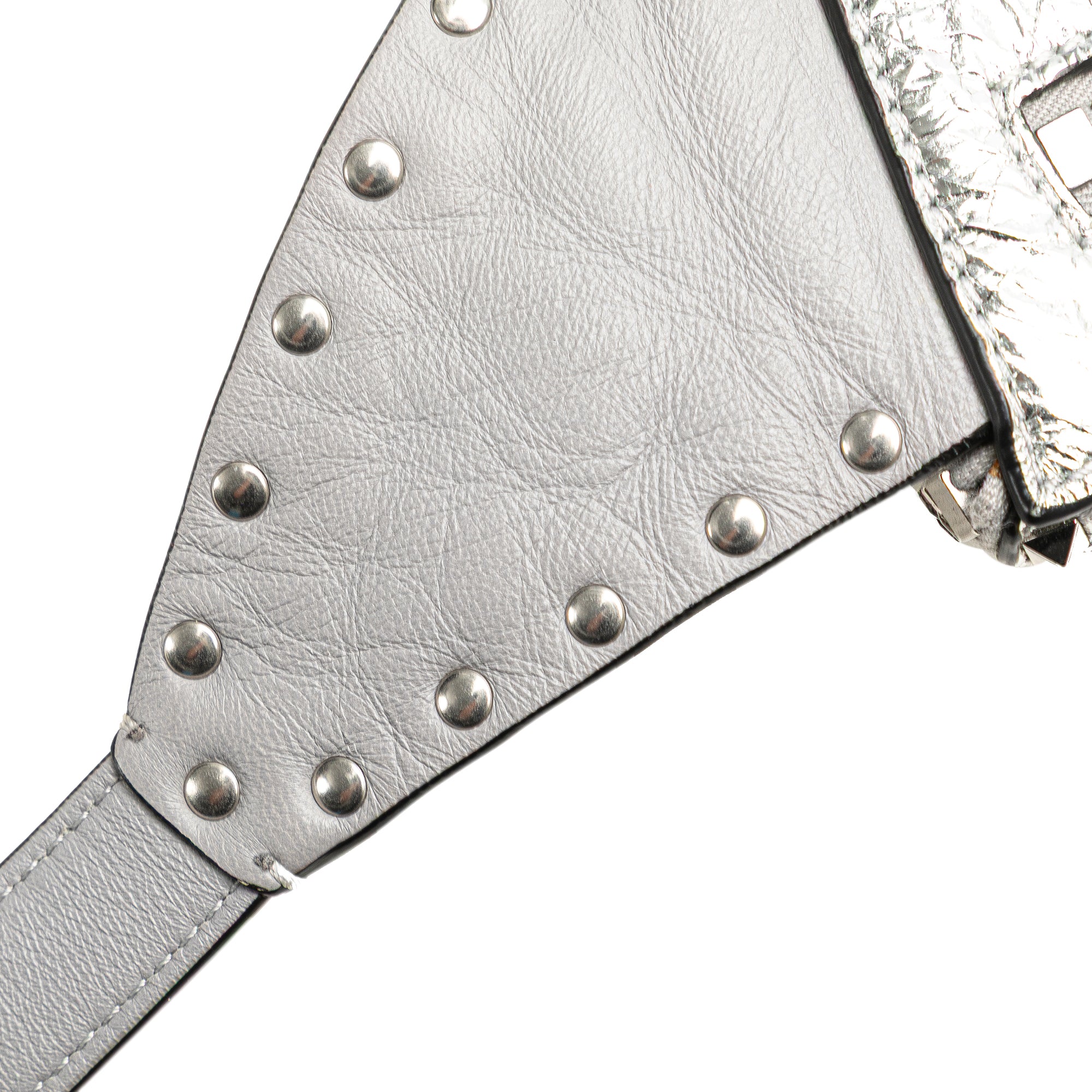 Metallic Craquele Nappa Rockstud Spike Belt Bag