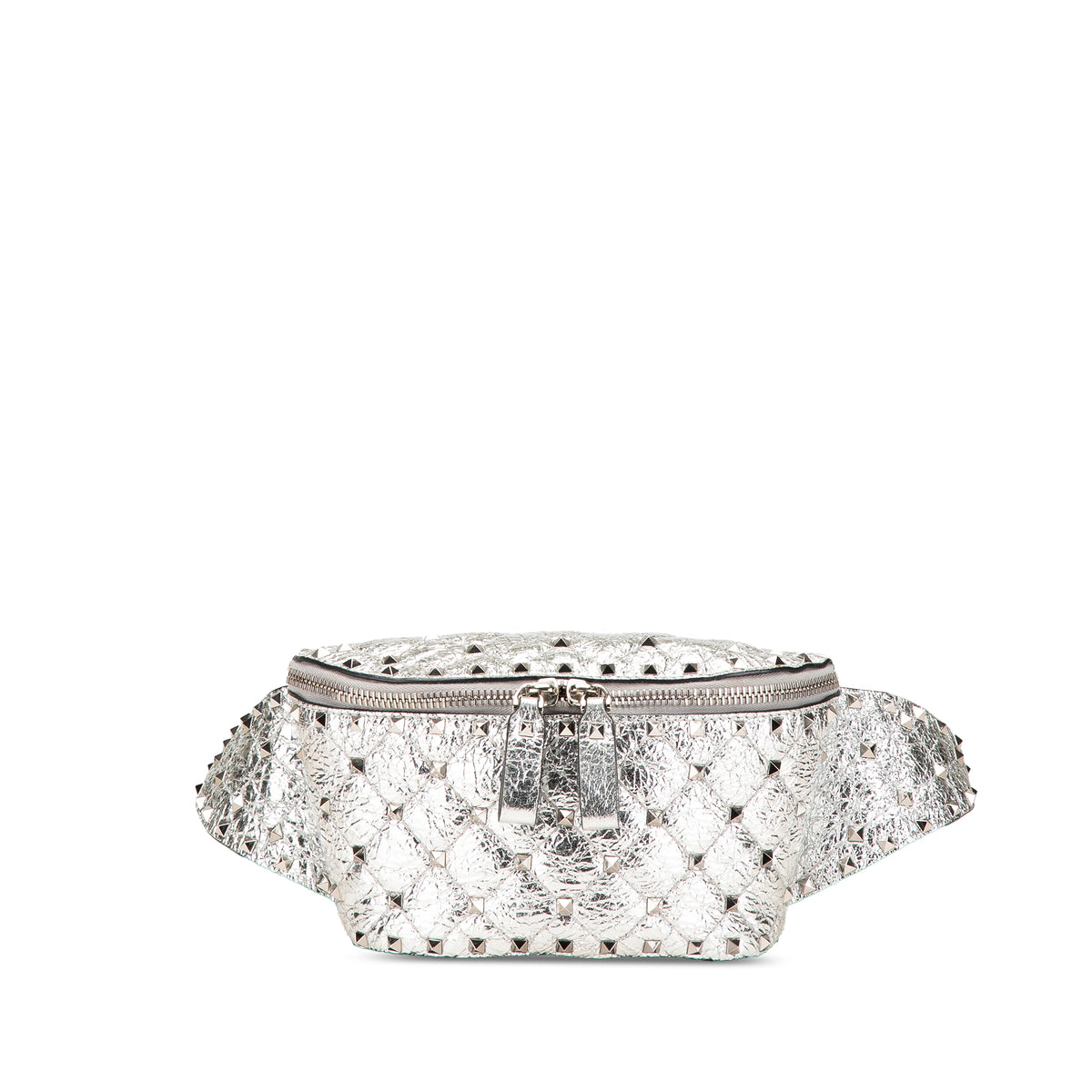 Metallic Craquele Nappa Rockstud Spike Belt Bag