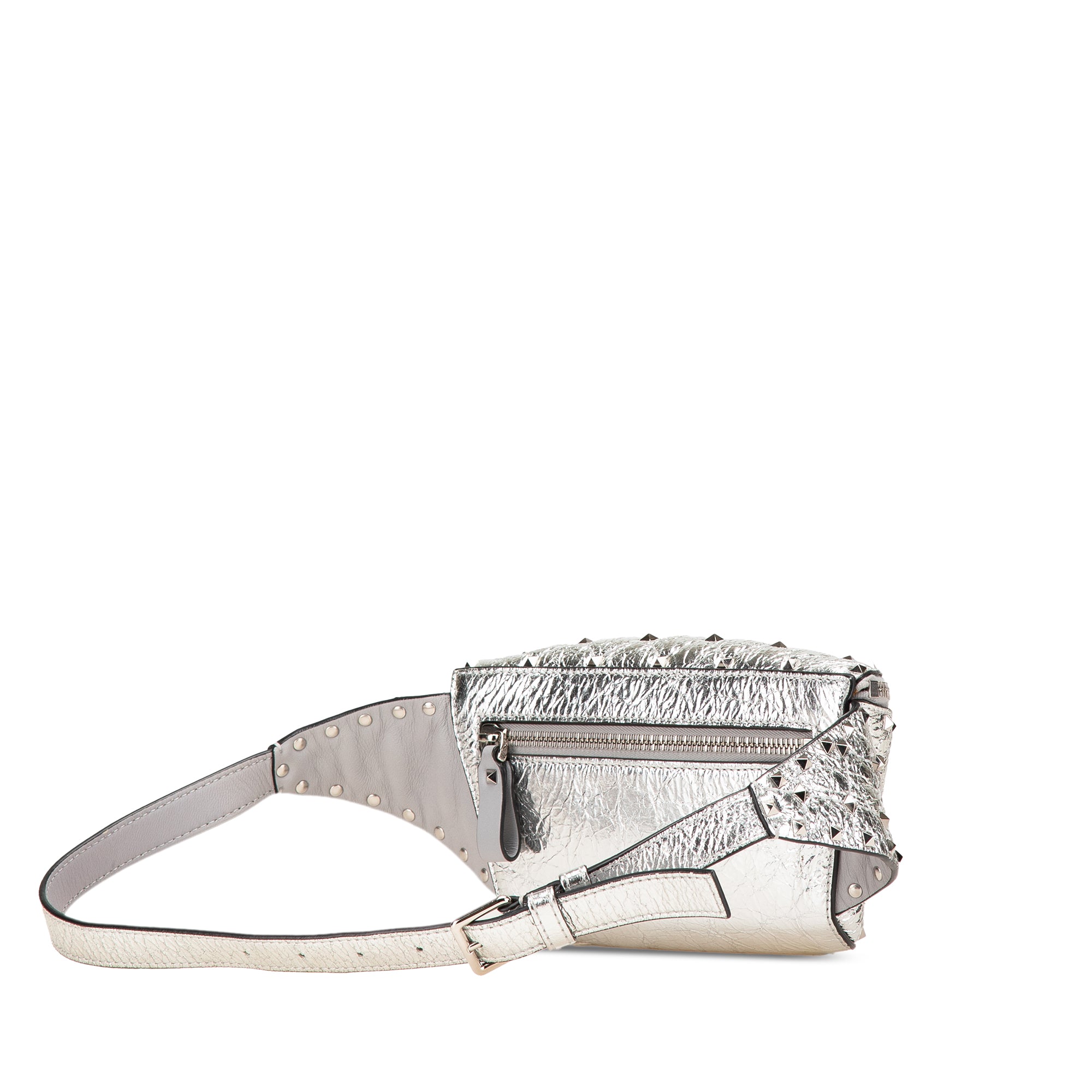 Metallic Craquele Nappa Rockstud Spike Belt Bag