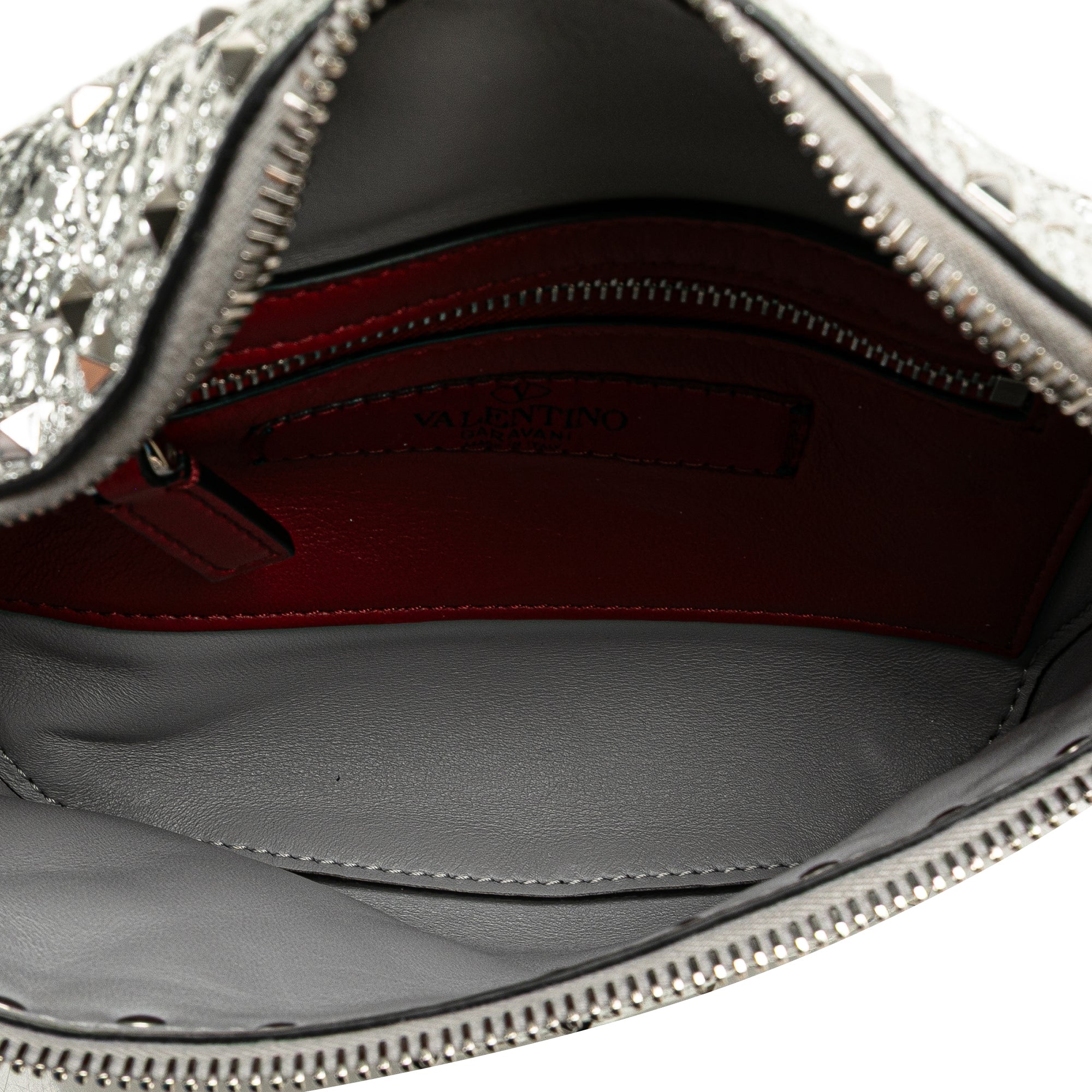 Metallic Craquele Nappa Rockstud Spike Belt Bag