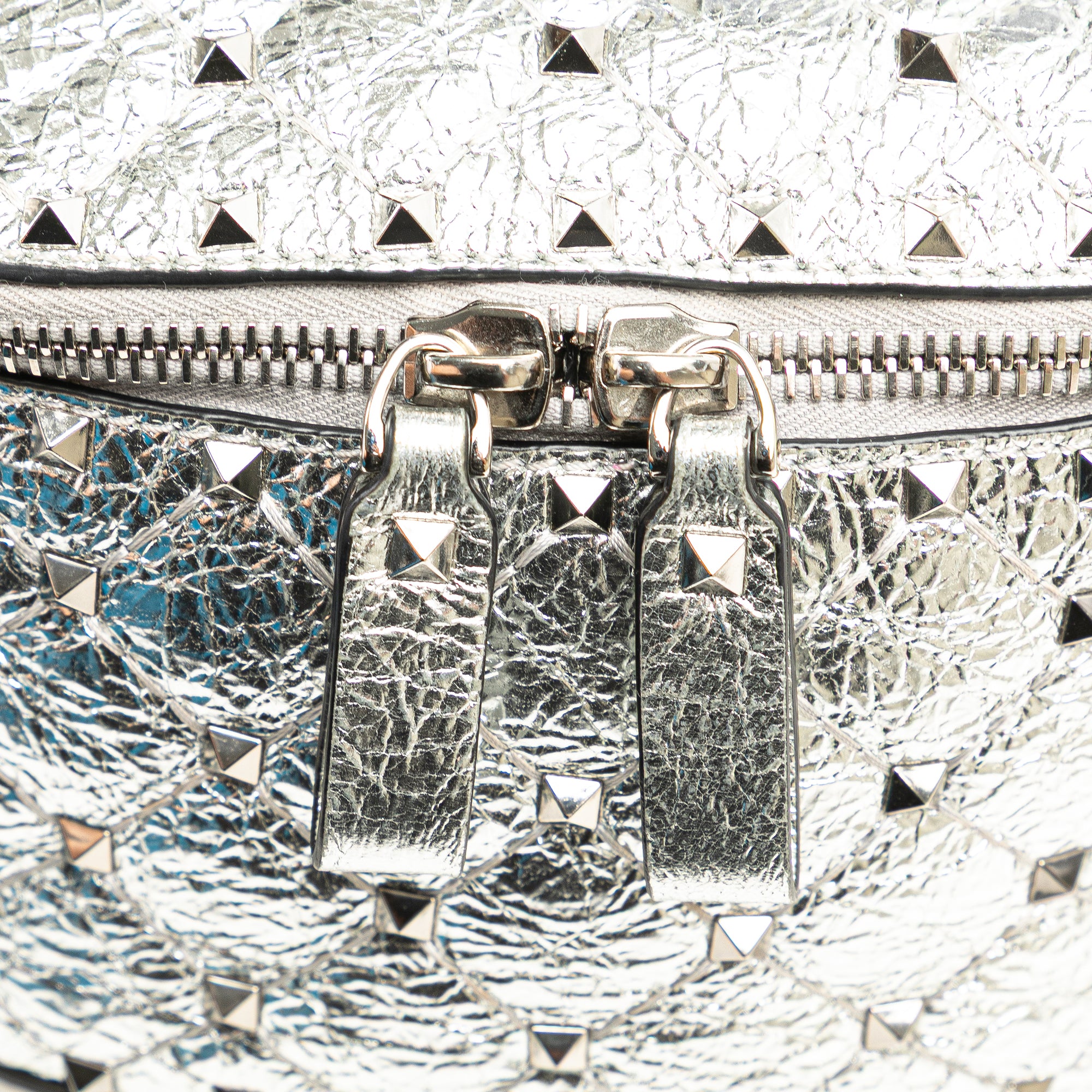 Metallic Craquele Nappa Rockstud Spike Belt Bag