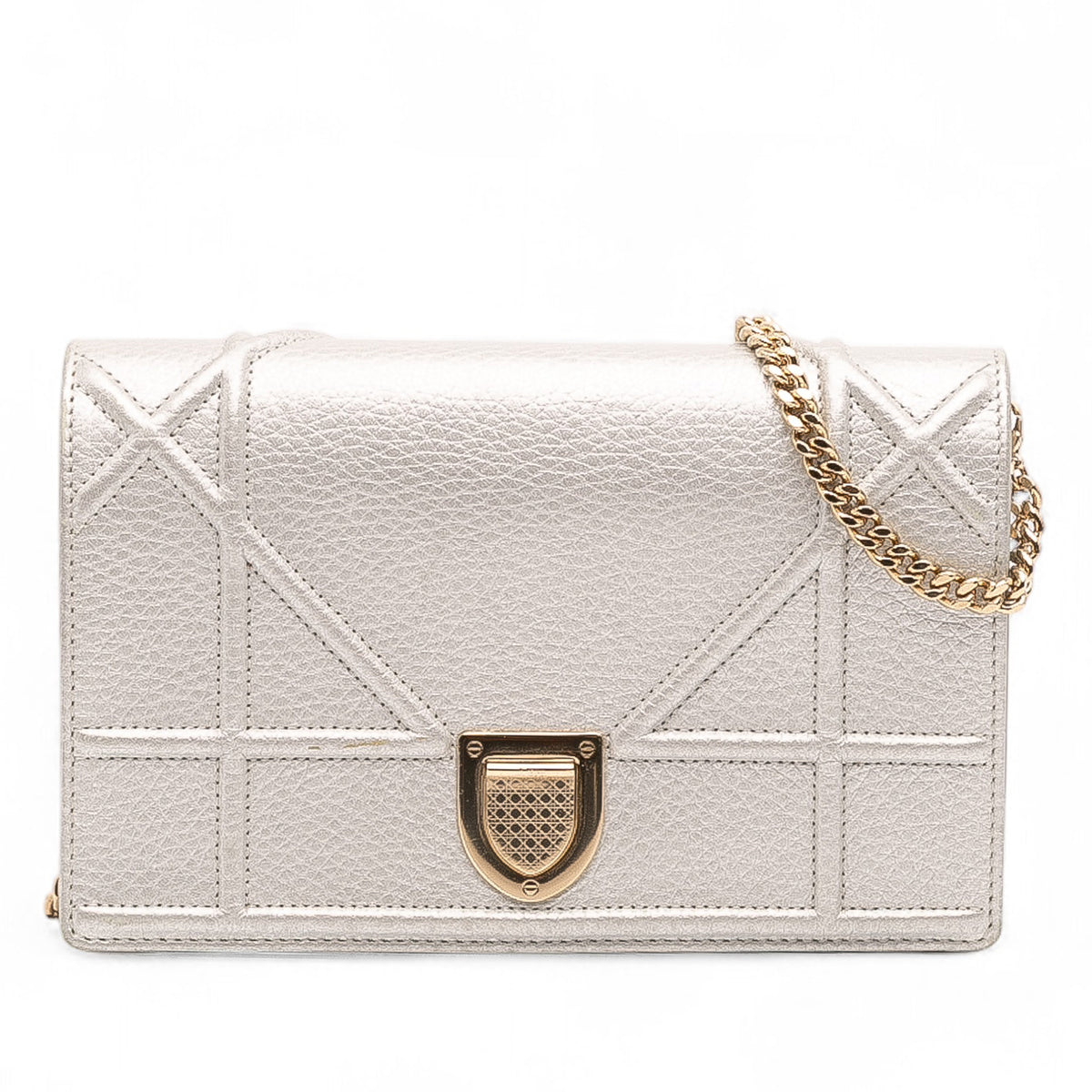 Metallic Grained Calfskin Diorama Wallet On Chain