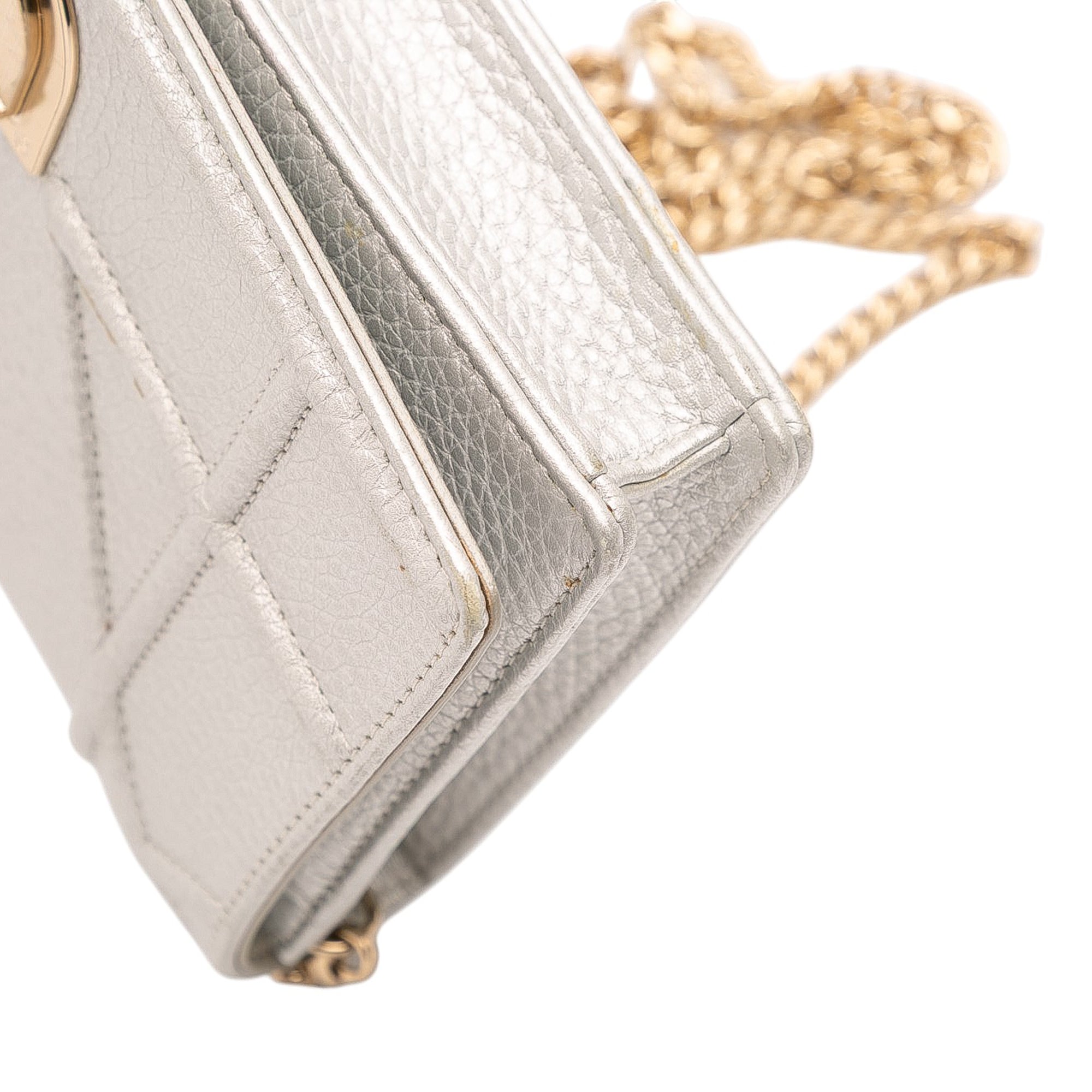 Metallic Grained Calfskin Diorama Wallet On Chain