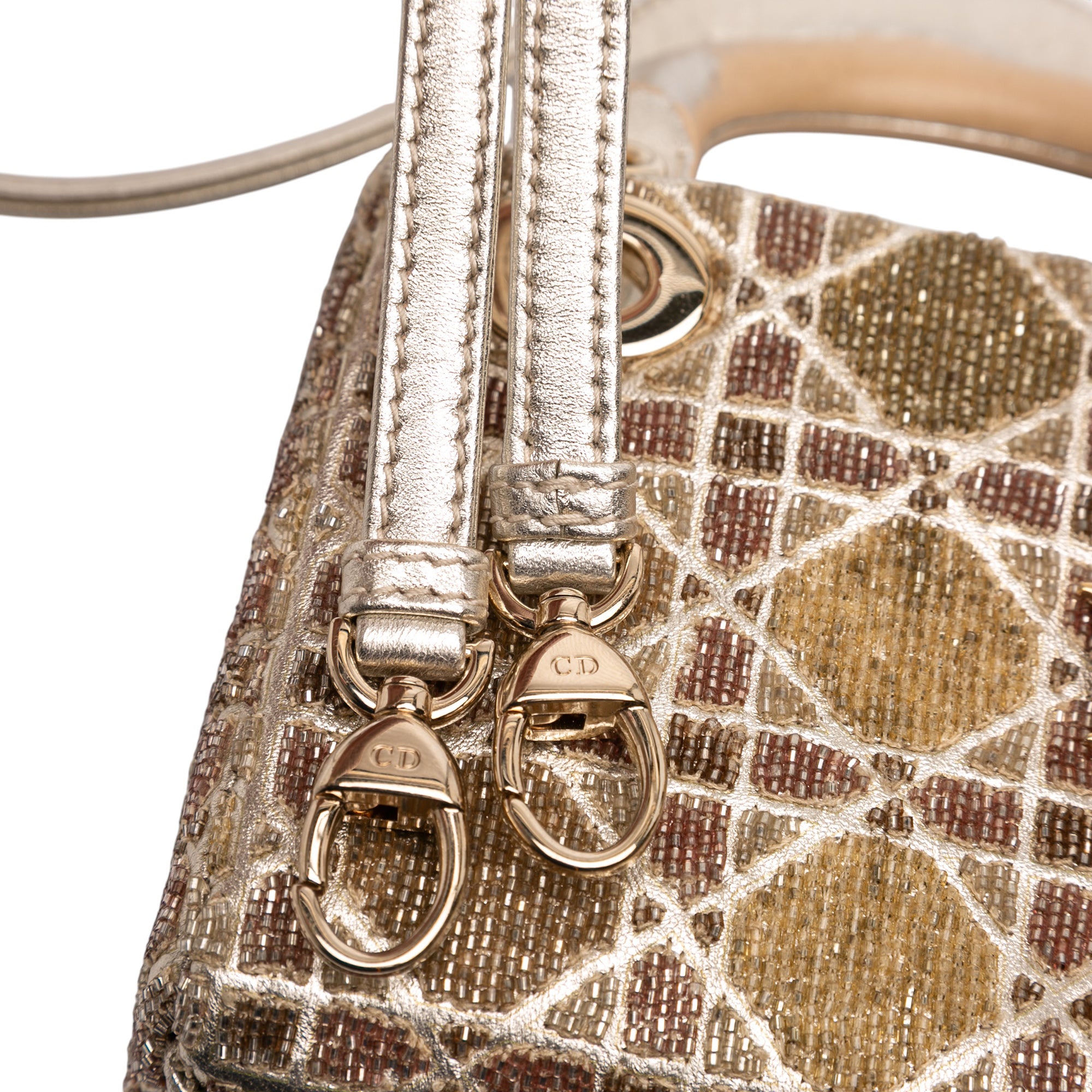 Micro Metallic Calfskin Cannage Beaded Lady Dior