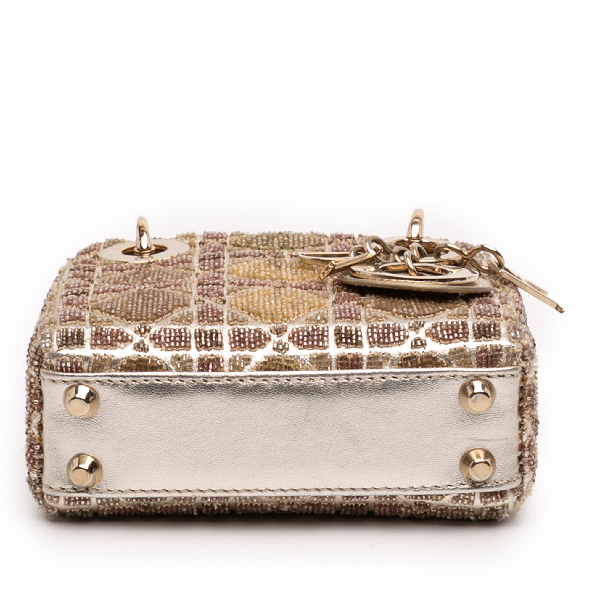 Micro Metallic Calfskin Cannage Beaded Lady Dior