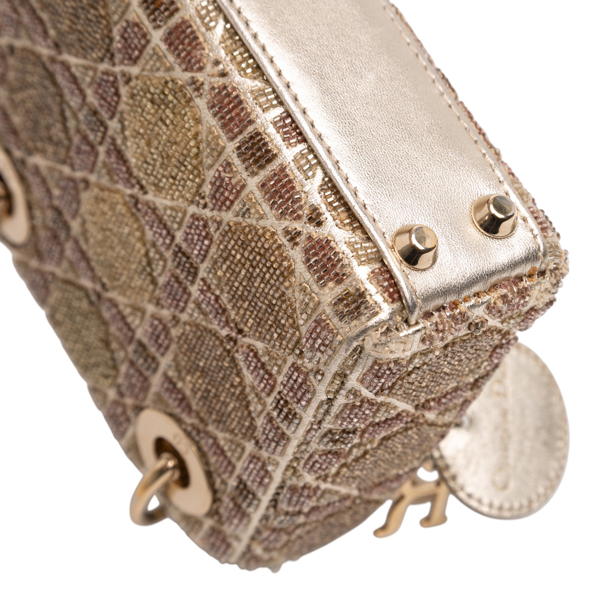 Micro Metallic Calfskin Cannage Beaded Lady Dior