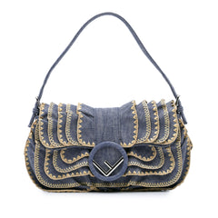 Embroidered Denim Ruffled F is Fendi Kan I Baguette