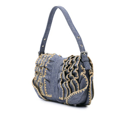 Embroidered Denim Ruffled F is Fendi Kan I Baguette