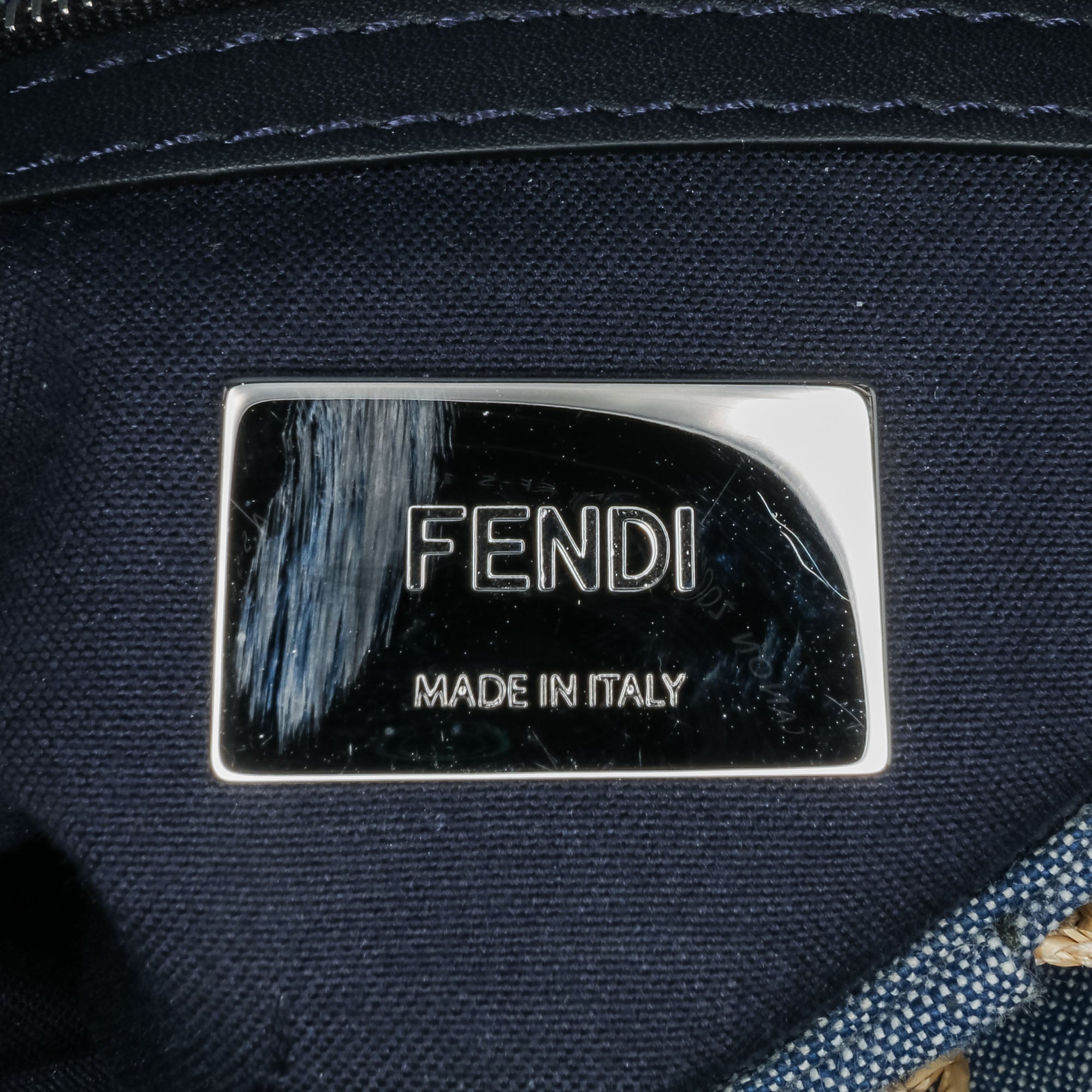 Embroidered Denim Ruffled F is Fendi Kan I Baguette