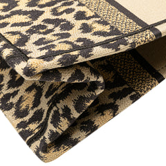 Mizza Medium Embroidered Canvas Leopard Book Tote