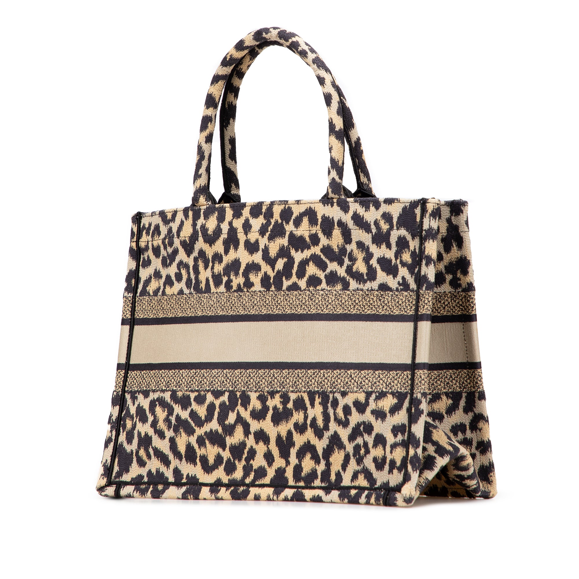 Mizza Medium Embroidered Canvas Leopard Book Tote