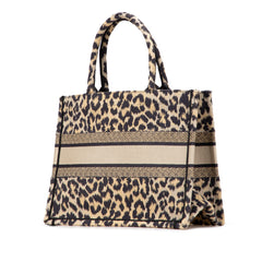 Mizza Medium Embroidered Canvas Leopard Book Tote
