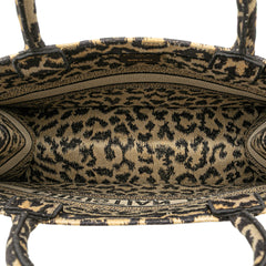 Mizza Medium Embroidered Canvas Leopard Book Tote
