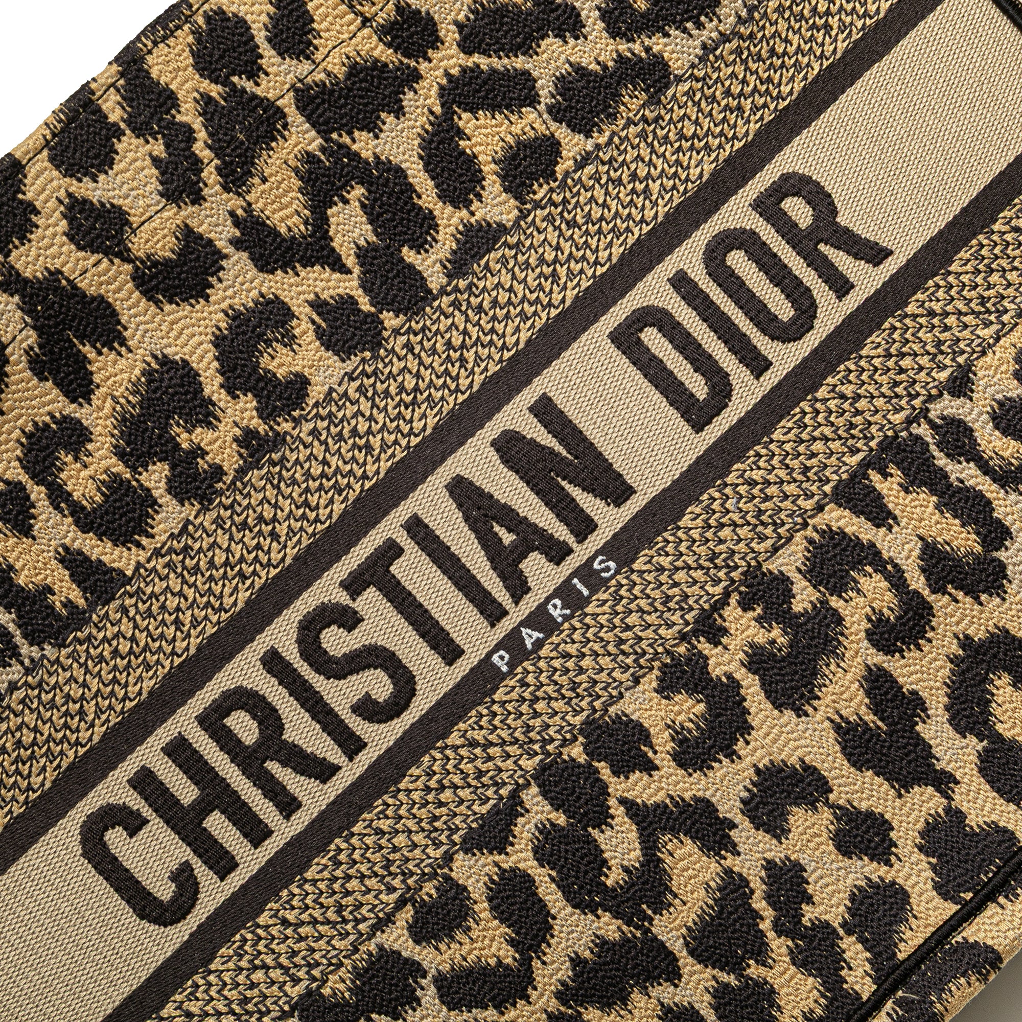 Mizza Medium Embroidered Canvas Leopard Book Tote