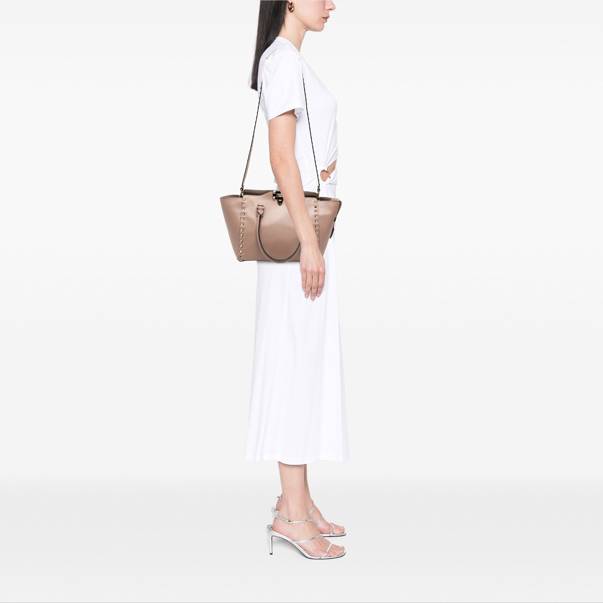 Small Leather Rockstud Trapeze Satchel