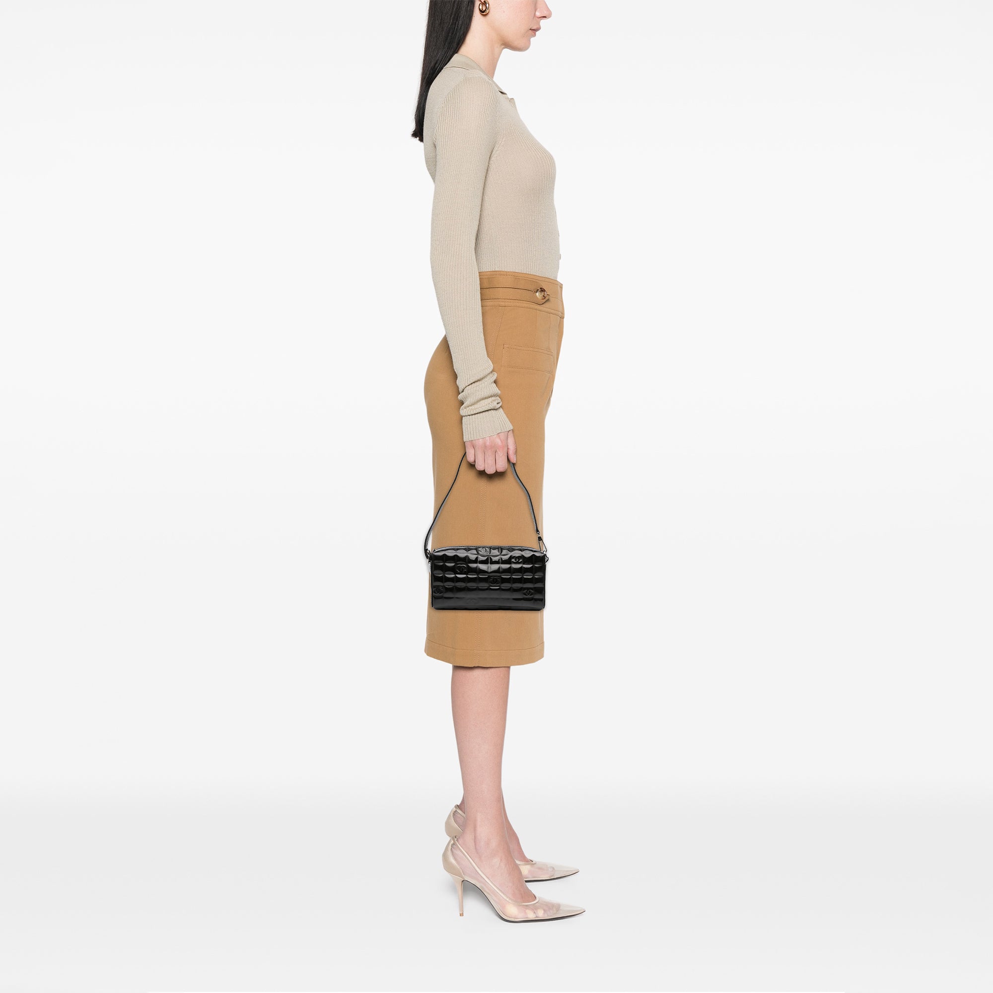 CC Chocolate Bar Patent Shoulder Bag