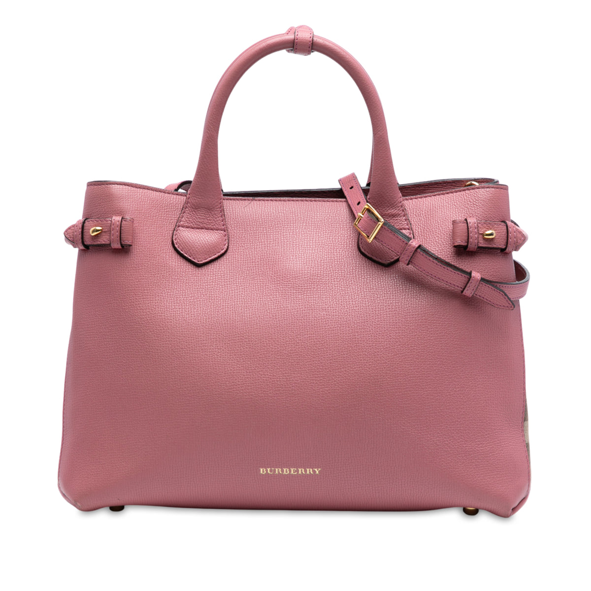 Medium Leather and House Check Banner Satchel