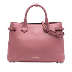 Medium Leather and House Check Banner Satchel