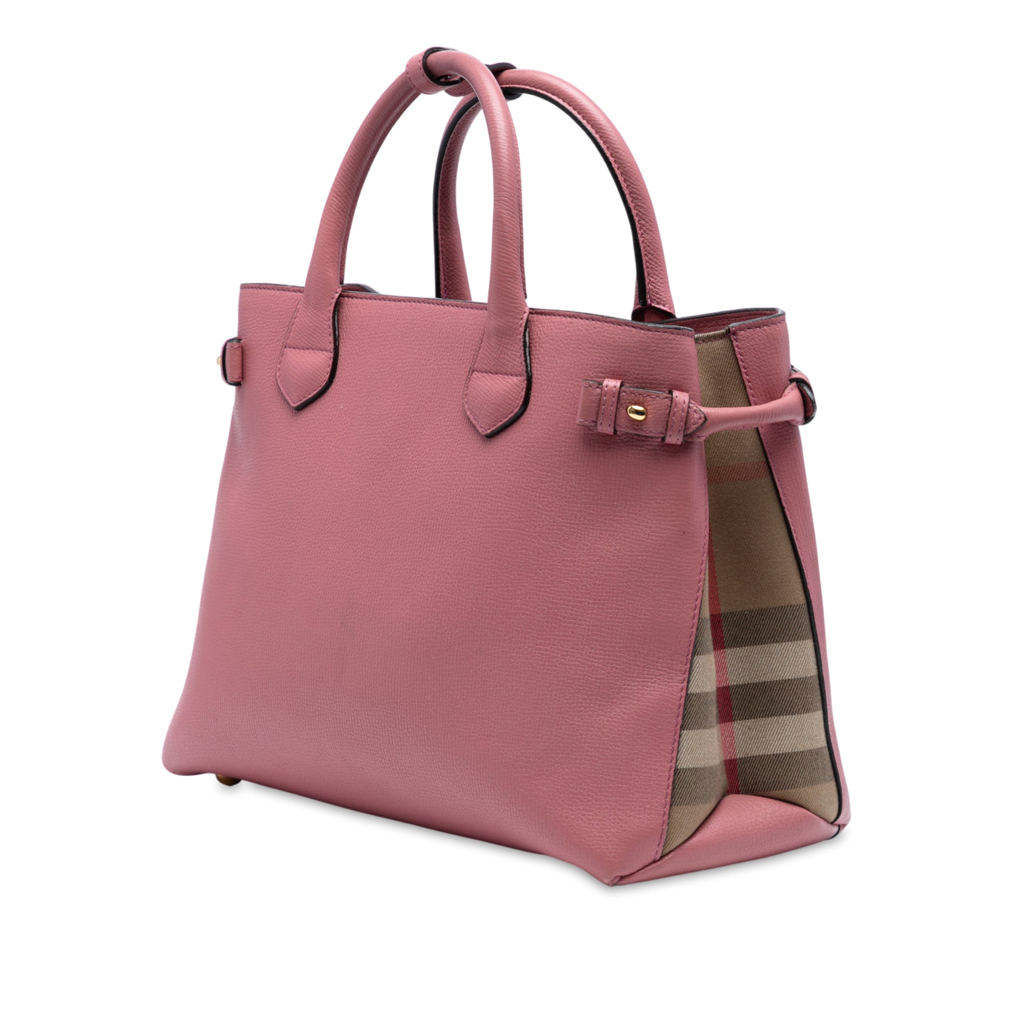 Medium Leather and House Check Banner Satchel