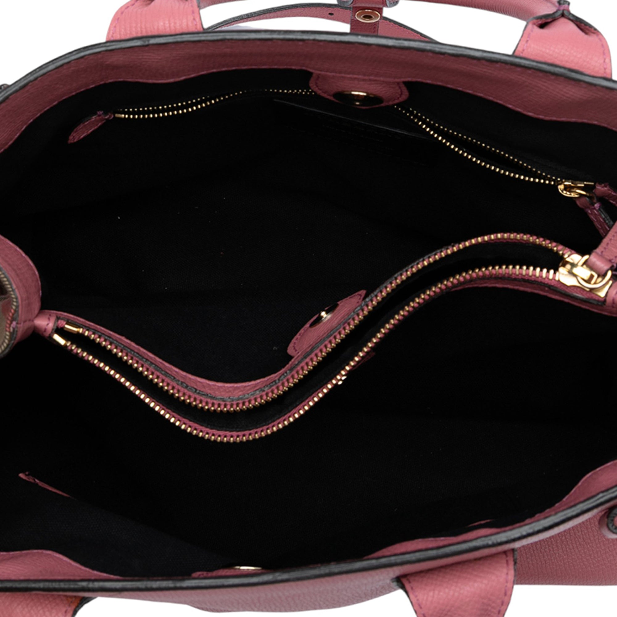 Medium Leather and House Check Banner Satchel