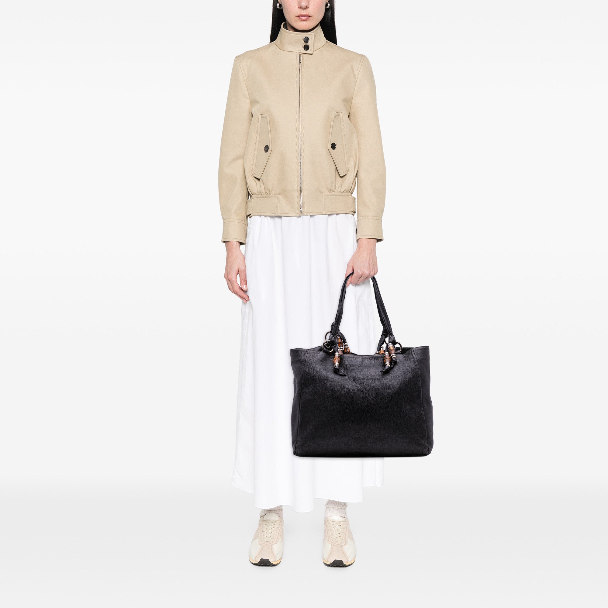 Large Pebbled Calfskin Bamboo Jungle Convertible Tote
