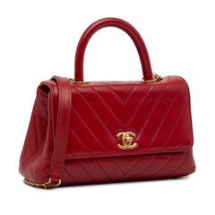 Small Lambskin Chevron Coco Top Handle Bag