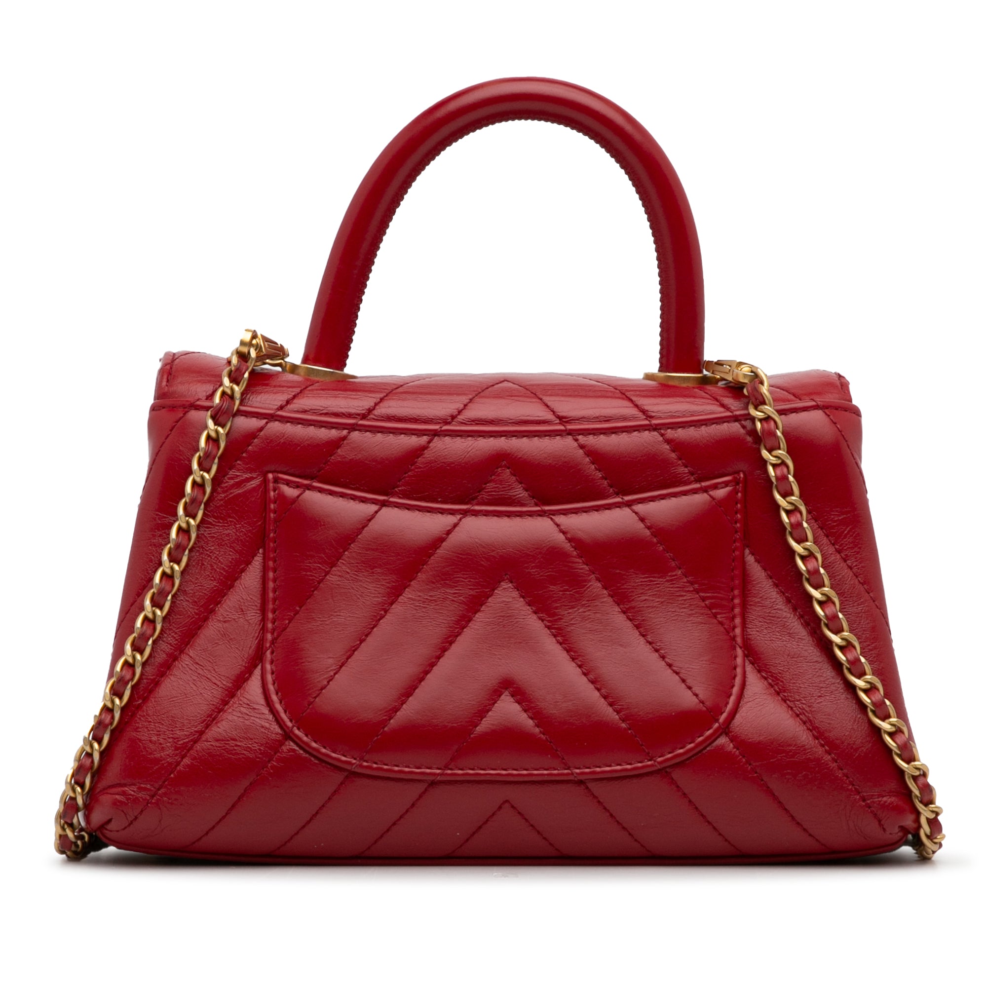 Small Lambskin Chevron Coco Top Handle Bag