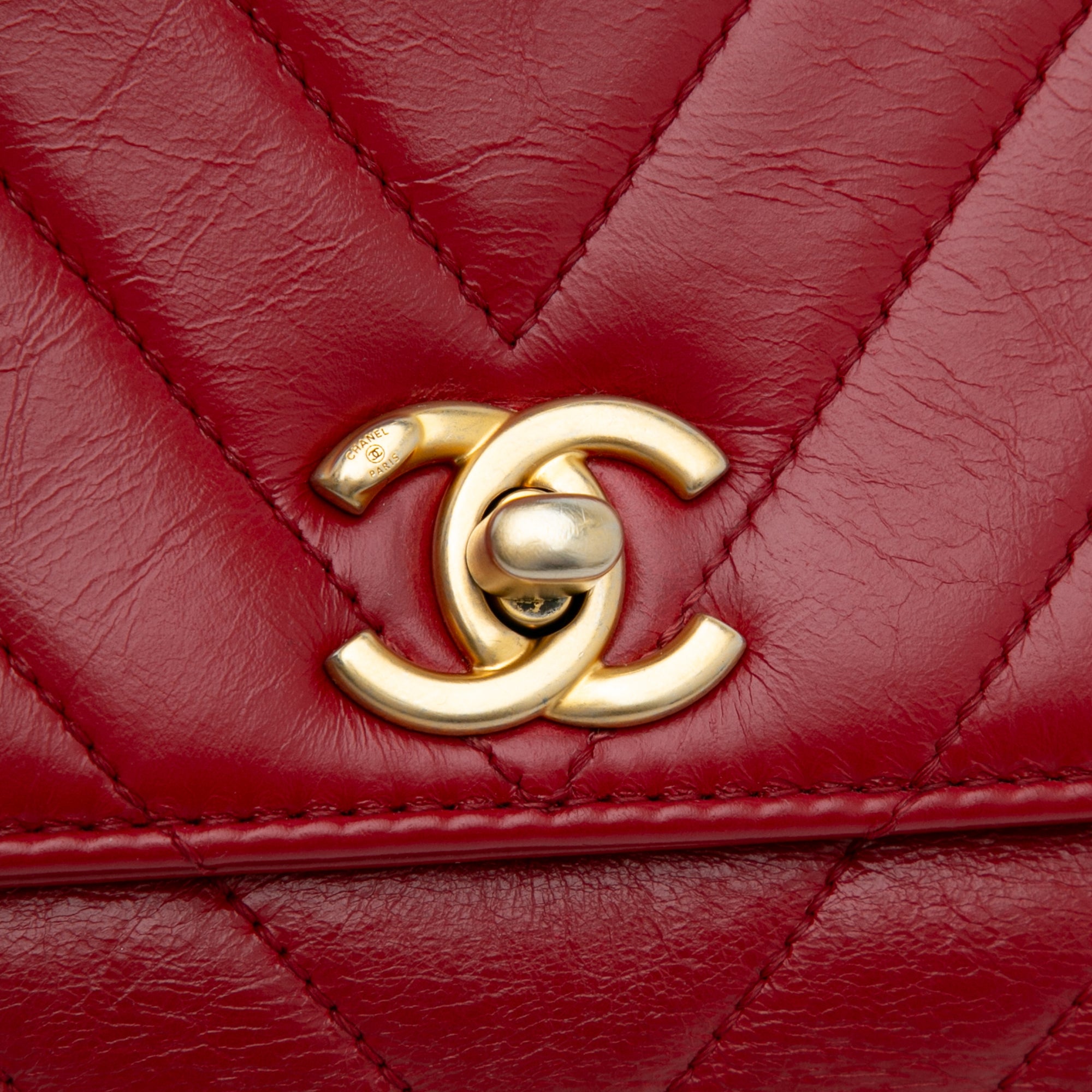 Small Lambskin Chevron Coco Top Handle Bag