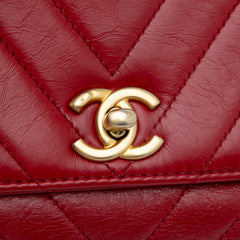 Small Lambskin Chevron Coco Top Handle Bag