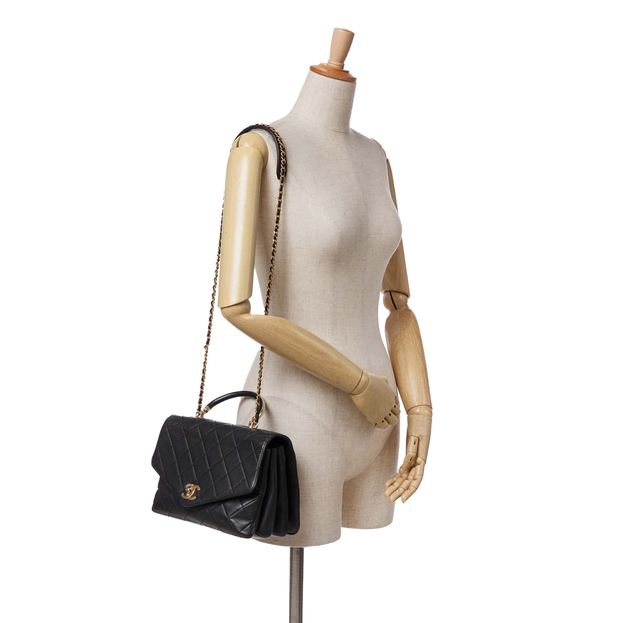 Quilted Calfskin Gold Top Handle Flap