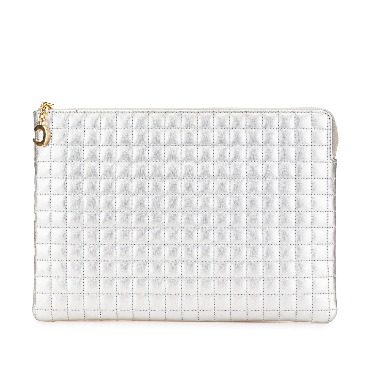 Quilted Metallic Calfskin C Charm Pouch