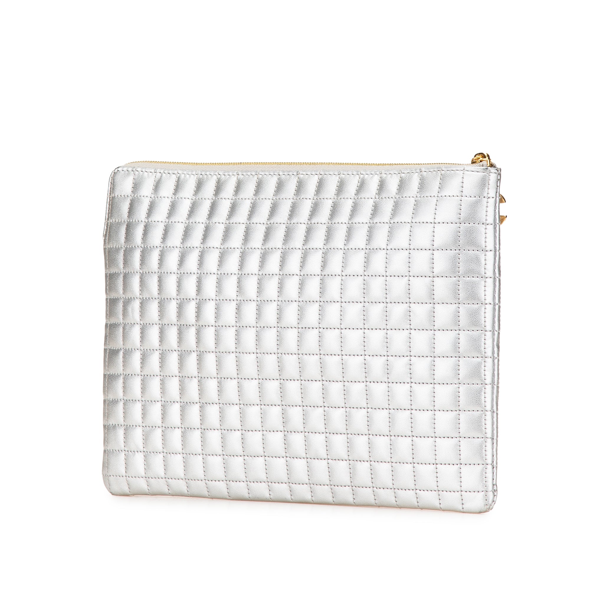 Quilted Metallic Calfskin C Charm Pouch