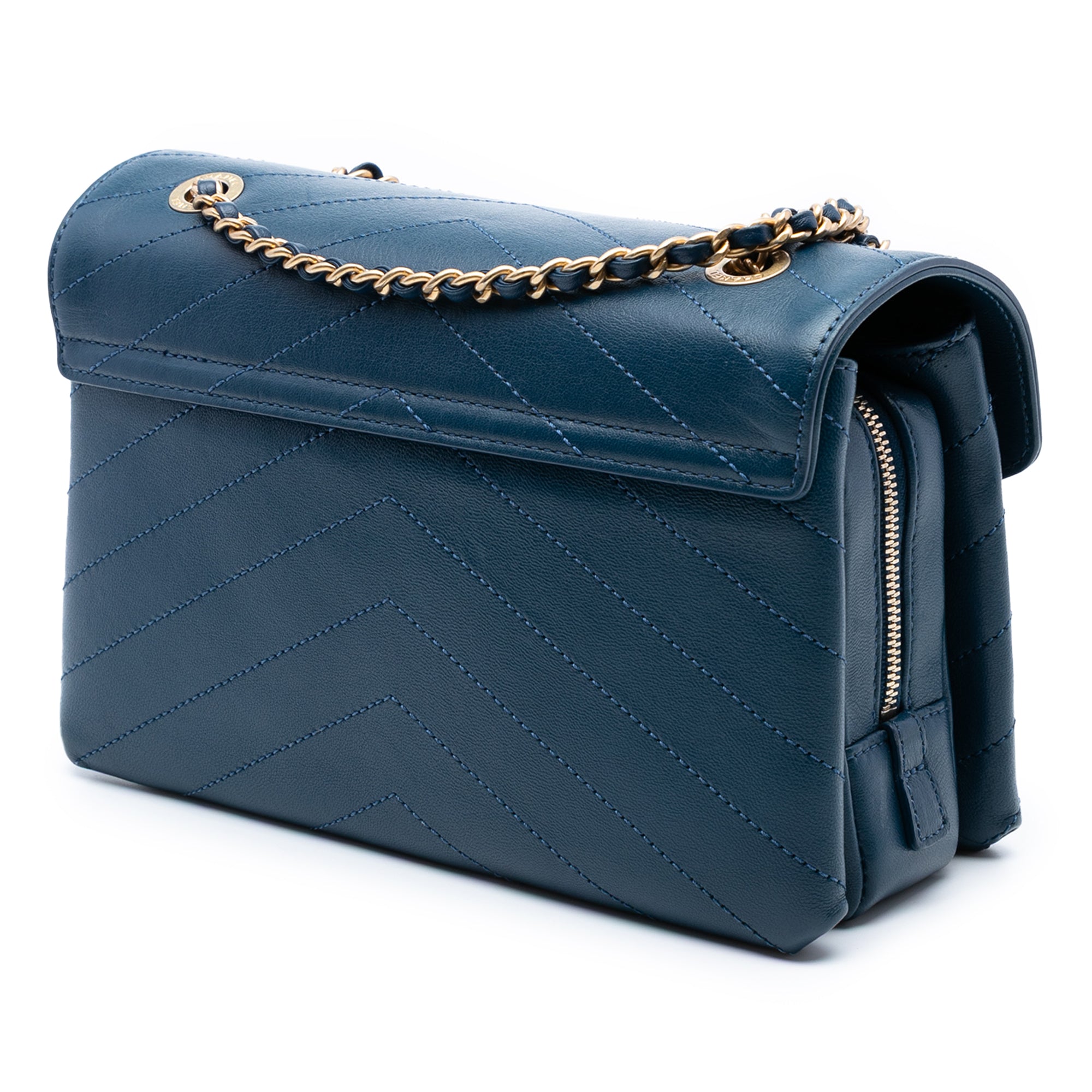 Small Chevron Lambskin Stitched Envelope Flap